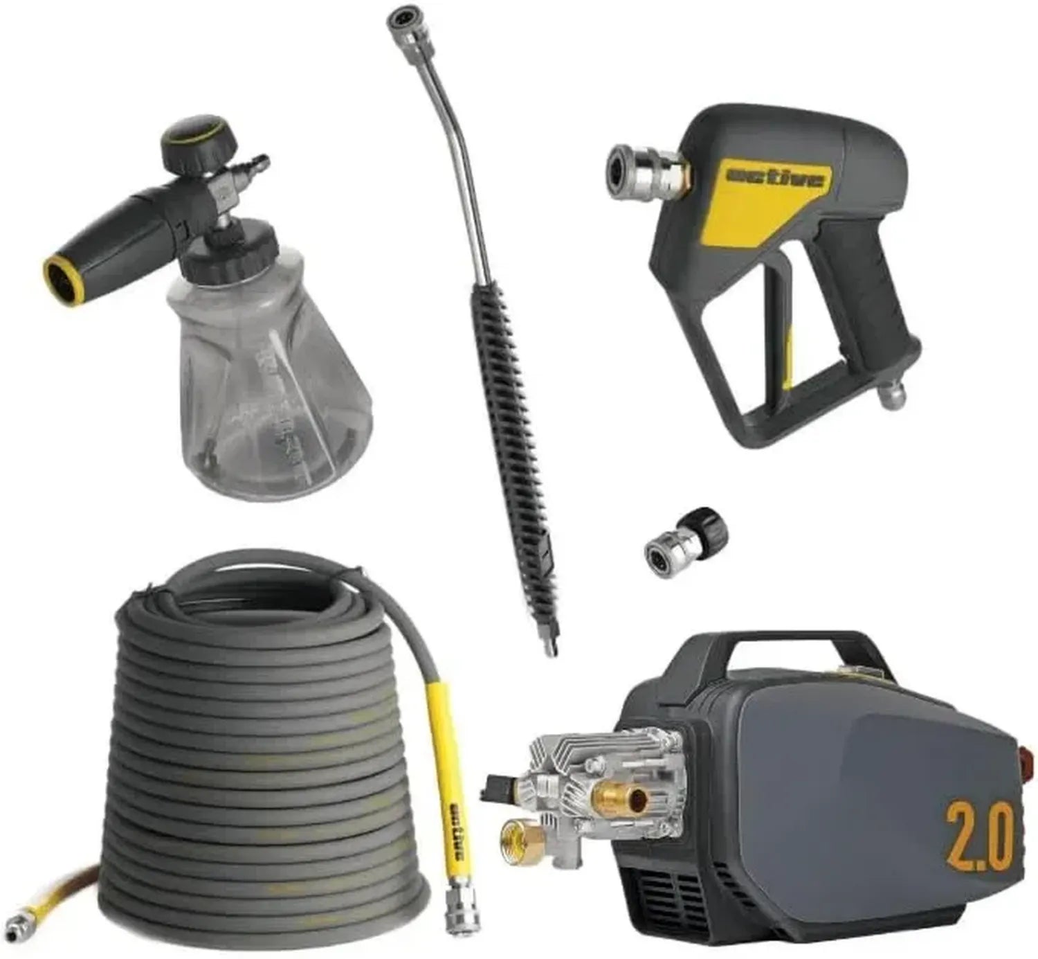 Hochleistungs-Hochdruckreiniger 2.0 mit Premium-Zubehörset – 15m Stahlschlauch, Schaumsprüher, 4 Düsen, Drehpistole & Lanze – Professionelle Autopflege & Hausreinigung